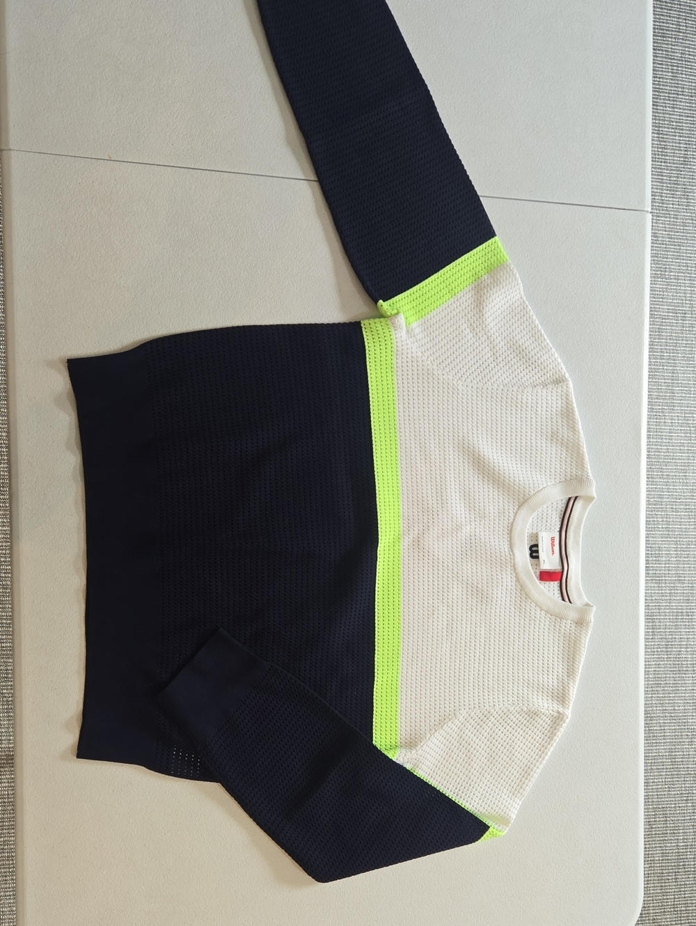 Wilson White Knit Crew Sweater with Neon Accent
